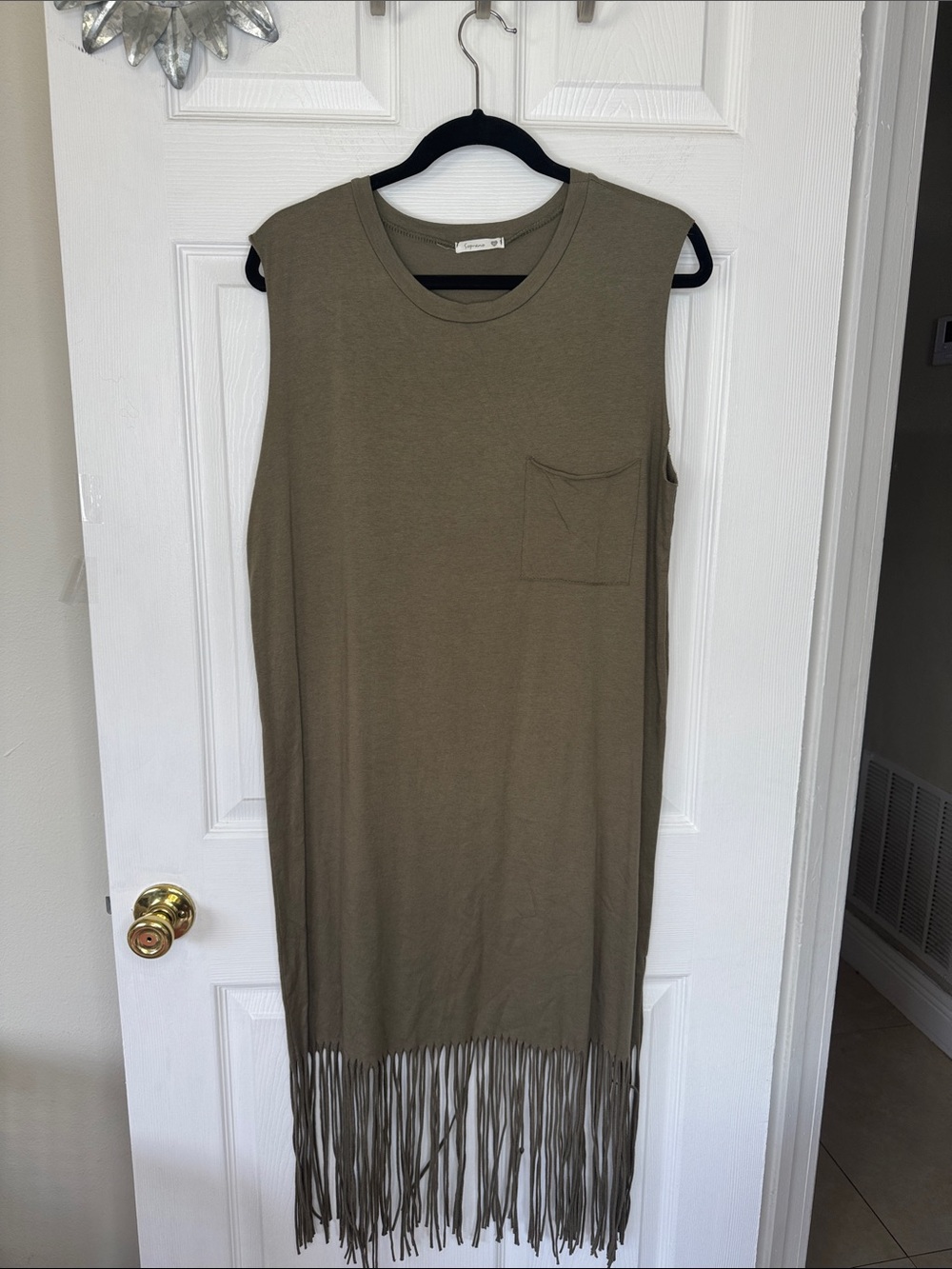 Soprano Olive Green Fringe Muscle Tank Dress. Sz XL.
